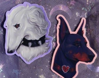 Punk Borzoi & Heart Doberman | Glossy Stickers