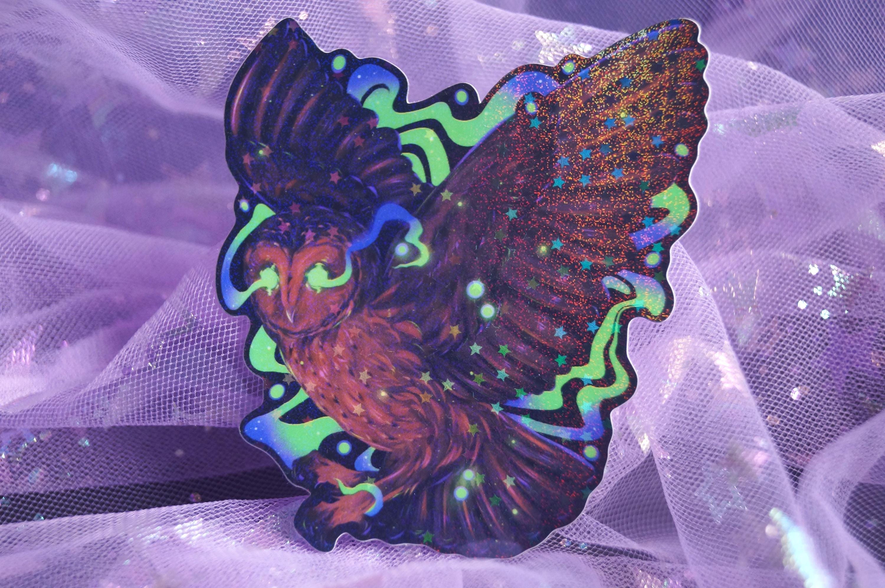 Spooky Neon Barn Owl | Holographic Waterproof Sticker