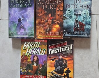 Lot de 5 romans de poche vintage de Jan Clark, Jim Butcher et Chris Claremont