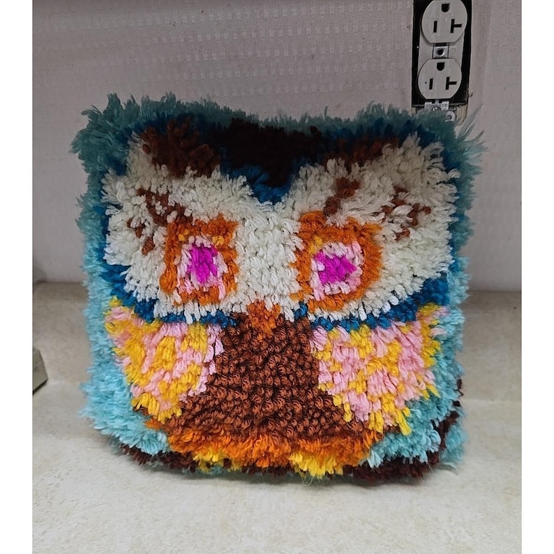 Multicolor Owl Pattern Patchwork Latch Hook Granny Square Throw Pillow 13"x13" bild 1