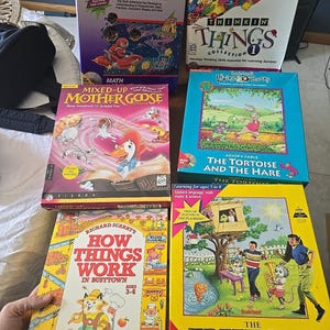 May include: A collection of vintage educational computer games for children, including "Treasure Galaxy!", "Thinkin' Things Collection", "Mixed-Up Mother Goose", "The Tortoise and the Hare", "How Things Work in Busytown", and "The Treehouse".