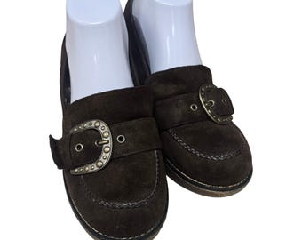 Lower East Side Brown Wedge Loafers Preppy Y2K Chunky Buckle Shoes Womens 8.5W