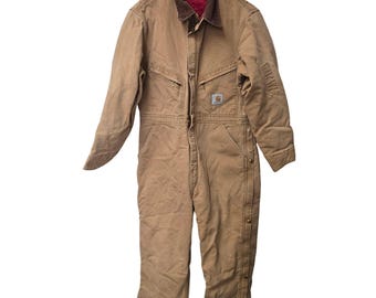 Vintage Carhartt X01 BRN Duck Canvas Insulated Coveralls Mens 40 Short Brown USA