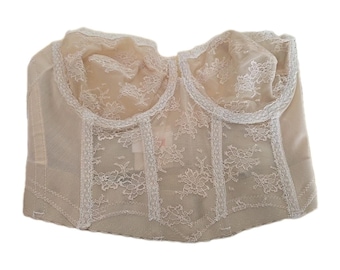 Vtg Backtalk Beige Strapless Underwire Pointy Cup Longline Bustier Bra Size 36C