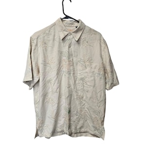 Pathfinder Mens Cream Tropical Embroidered Short Sleeve Button Down Shirt 3741 画像 1