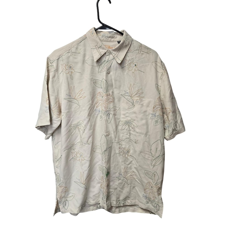 Pathfinder Mens Cream Tropical Embroidered Short Sleeve Button Down Shirt 3741 画像 1