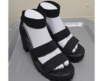 Unionbay Y2K Preppy 90s Black Chunky Platform Ankle Strap Sandals Womans Size 8M