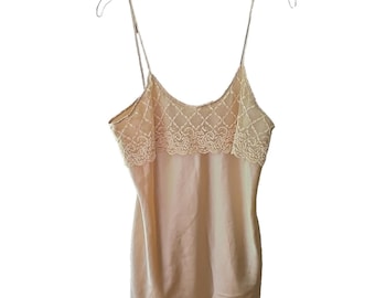 Intimate Moods Beige Embroidered Floral Chemise Cami Quite Luxury Woman Sz Large