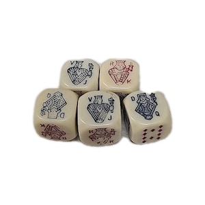 Vtg Bakelite Poker Dice Set of 5 French R D V Card Symbols Gambling Game Casino