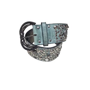 80s Chad Calvin Silver tone Studded Filigree & Black Rhinestone Leather Belt 80s Chad Calvin Silver tone Studded Filigree & Black  main image 3