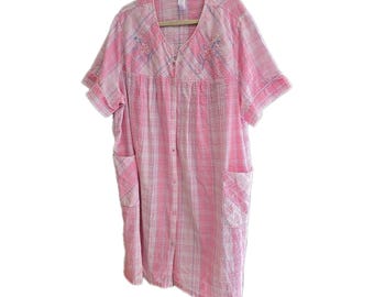 Secret Treasures Pink Plaid Button Front Seersucker Nightgown Womans Size 3X