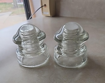 Lot of 2 Vintage Hemingray D-510 Made in USA Clear Glass Electric Insulator