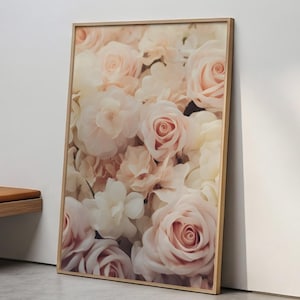 Soft Pink Roses Print: Elegant Floral Botanical Wall Art, Rose Prints, Vintage Wall Decor (Digital Download)