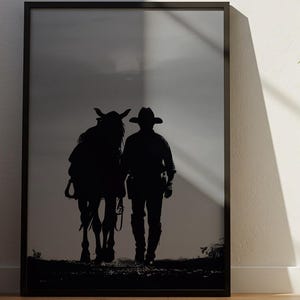 Black and White Cowboy Horse Print: Western Photography Wall Art, Trendy Wall Art (Digital Download)