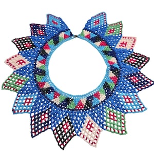 Vintage Handmade Beaded Mexican Huichol Multicolor Folk Necklace Choker Collar