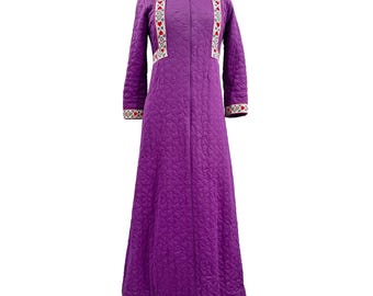 Vintage Vanity Fair Purple Quilted Maxi Robe Cottagecore Folk Hearts Grandma 70s