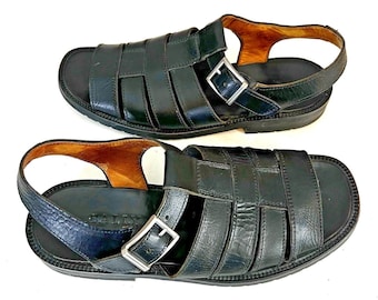 Sandalias de pescador vintage Bally Giardinetto de piel negra para hombre, fabricadas en Italia, talla 11