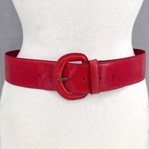 VTG Alcott & Andrews Womens Wide Belt Red Genuine Lizard Skin Leather Italy M Waist Belt Red Wide Belts for Women for sale | eBay main image 4