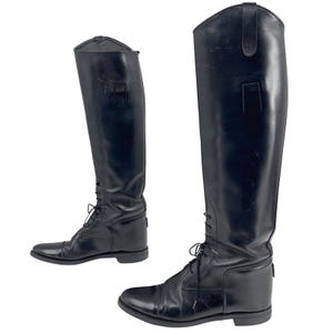 Manfield by Eiser's Women's Black Leather Tall Riding Field Boot Lace Up 7B