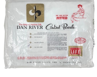 NIP Dan River Twin Fitted Sheet Percale Cotton White Deadstock Vintage MCM 50s