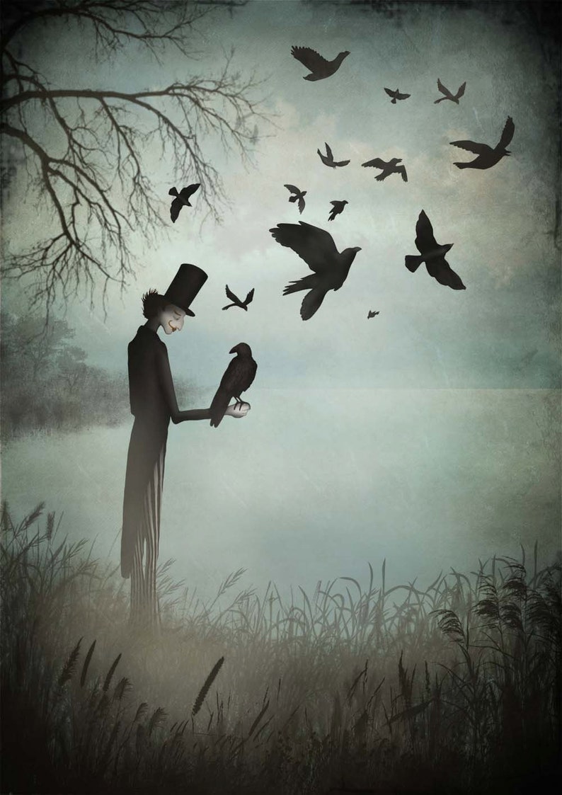 The magician and his crows Art print 3 different sizes image 1