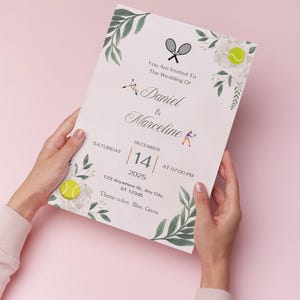 Editable Canva wedding invitation for tennis lover couple!