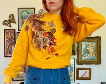 Vintage 80s/90s golden yellow autumn leaf sweatshirt