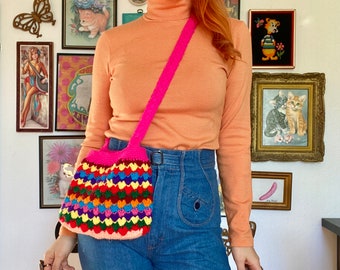 Vintage crochet multi colored purse