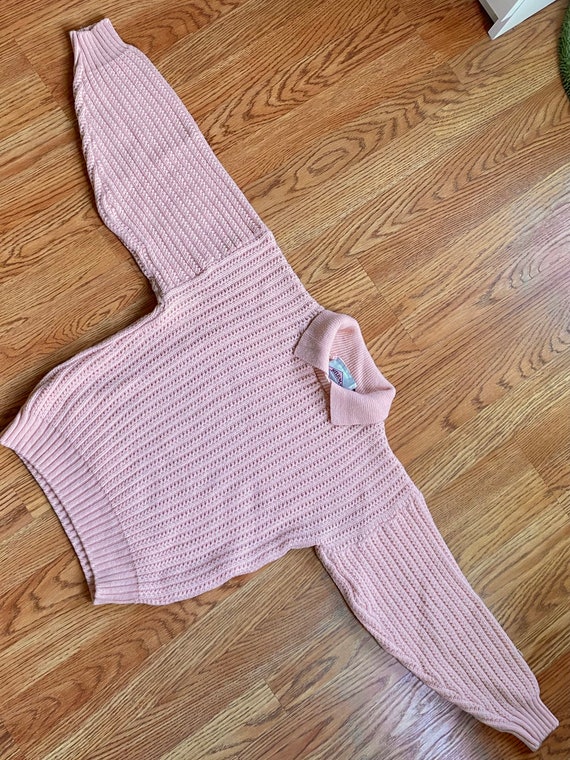 Vintage 80s baby pink collared sweater - image 7