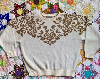 Vintage 80s/90s gold lurex rose sweater