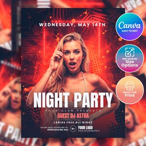 Night Party Flyer Canva | Instagram Post & Stories | Template A4 | Editable Event Flyer for Club, DJ, Bar