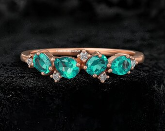 Pear Emerald Ring: Vintage Yellow Gold, Diamond Half Eternity Band
