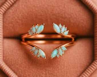 Marquise opaal roségouden trouwring, diamantringversterker