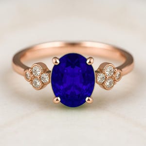 Oval Cut Blue Sapphire Engagement Ring – 14K Yellow Gold Solitaire, Dainty Birthstone Ring, Elegant Anniversary Gift for Her
