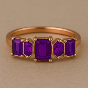 Vintage Emerald Cut Purple Amethyst Engagement Ring Wedding Ring Vintage Rose Gold Engagement Cluster Ring Promise Ring Anniversary Gift