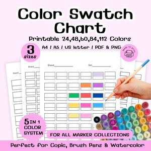 Tabella colori stampabile 24 48 60 84 112 colori, foglio campioni pennarelli, tabella colori vuota, tracker pennarelli Copic, PDF PNG A4 A5 US Letter