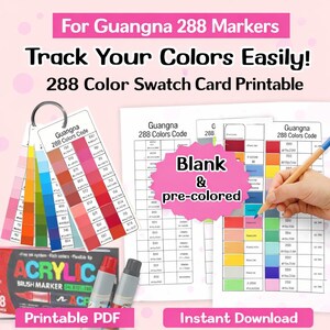 Guangna 288 Color Swatch Card Printable, Marker Swatch Chart, Alcohol Marker Color Chart, Coloring Organizer PDF A4 A5 US Letter
