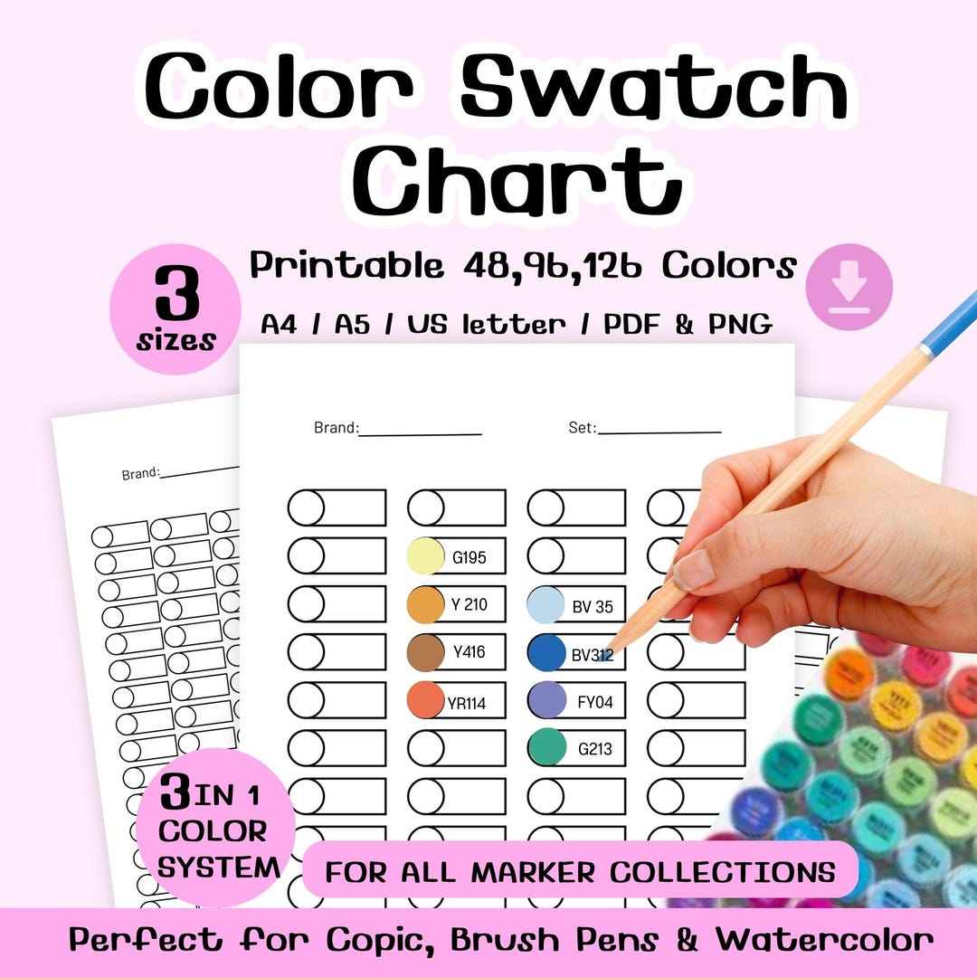 Marker Color Swatch Chart Printable 48 96 126 Colors, Copic Color Code ...