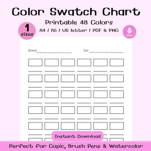 Kleurstaalkaart 24 kleuren afdrukbaar | Markerstaal blad brushpen A4 A5 pdf