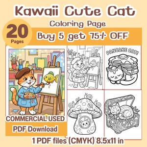 Kawaii Cute Cat Coloring Pages | 20 Adorable Cat Designs | Printable ...