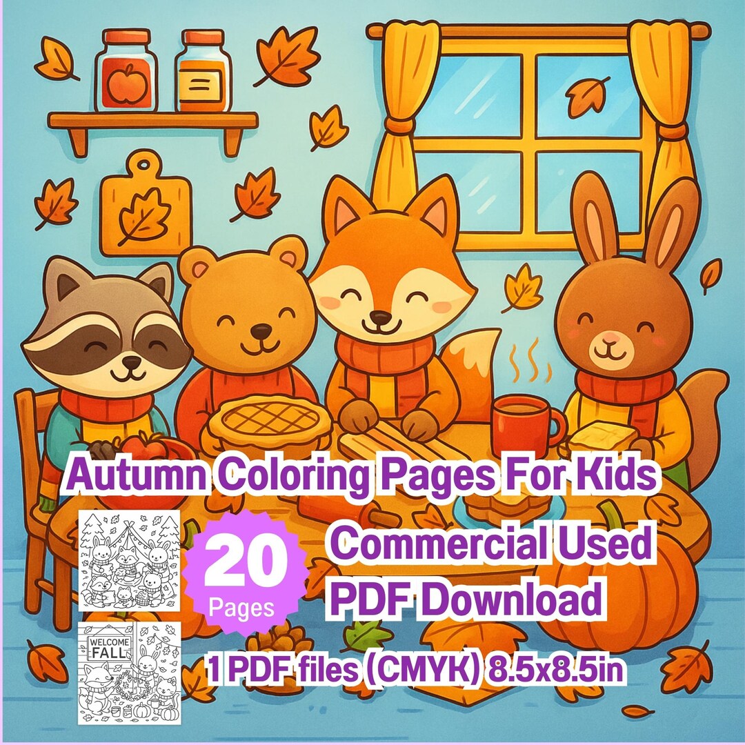 Cozy Fall Animal Coloring Pages for Kids Fall Activities PDF Printable ...