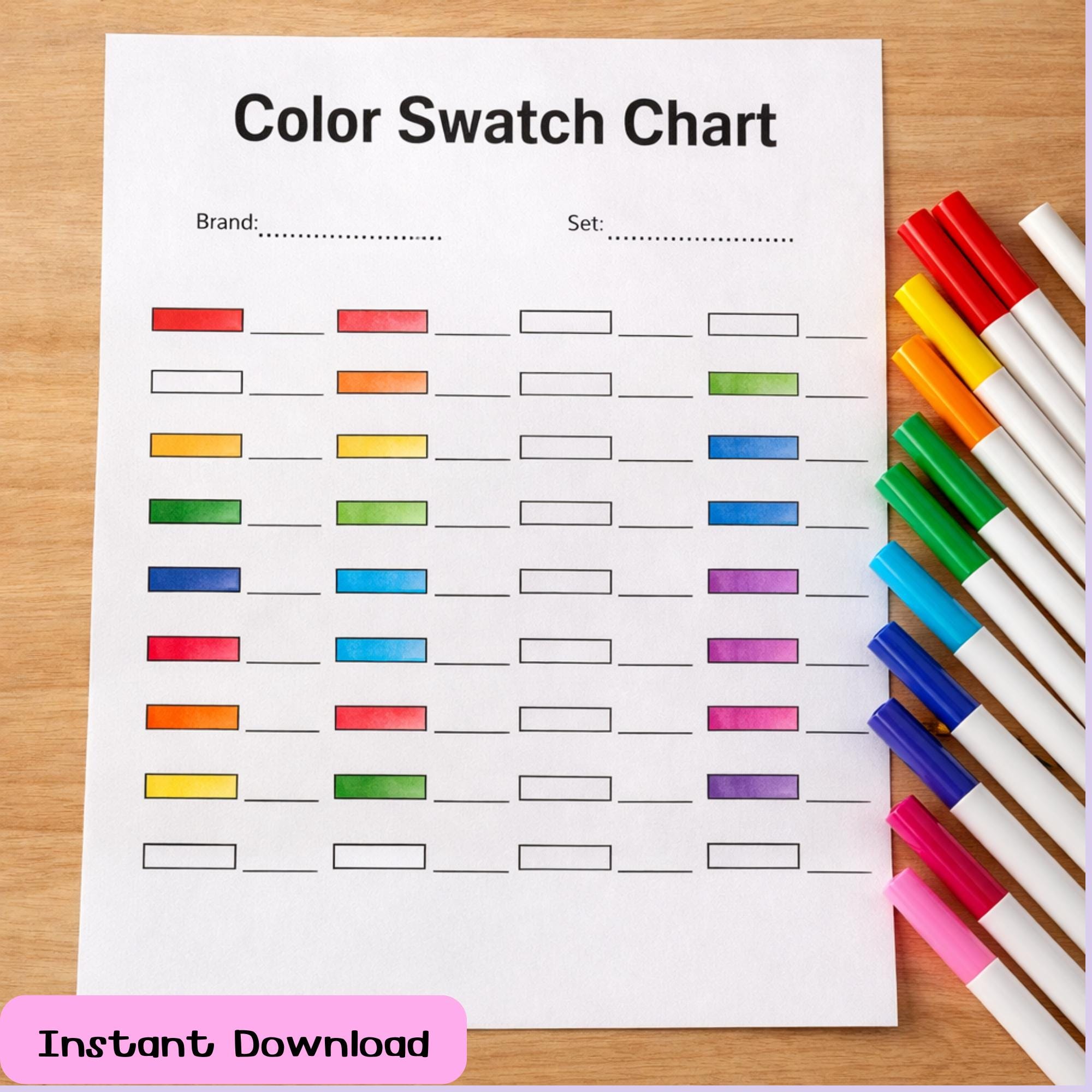 Color Swatch Chart Bundle Printable | 12 24 48 60 Colors Marker Swatch ...