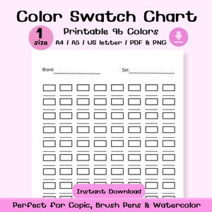 Afdrukbare staalkaart in 96 kleuren | Marker staalblad tracker A4 A5 pdf