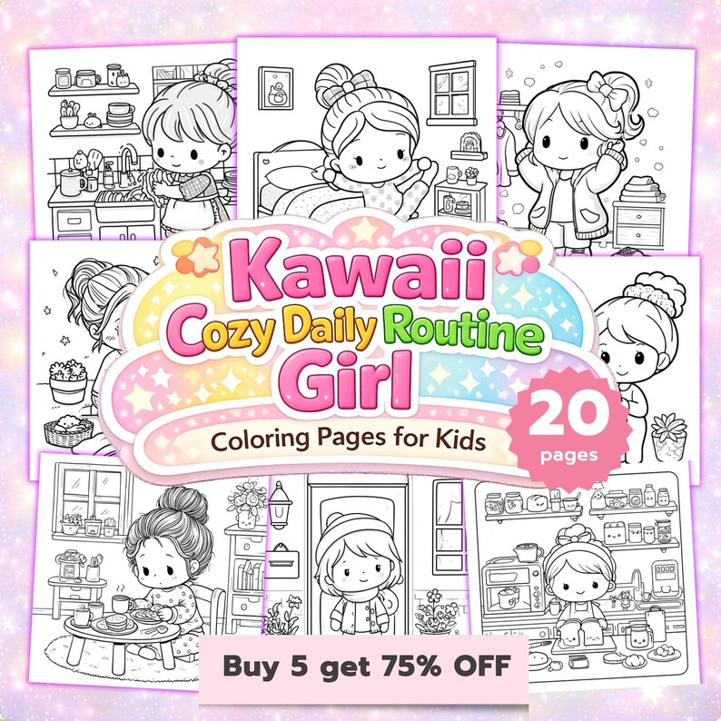 Kawaii Routine Kawaii Girl Coloring Book Daily Life Activities Kids Printable PDF ...