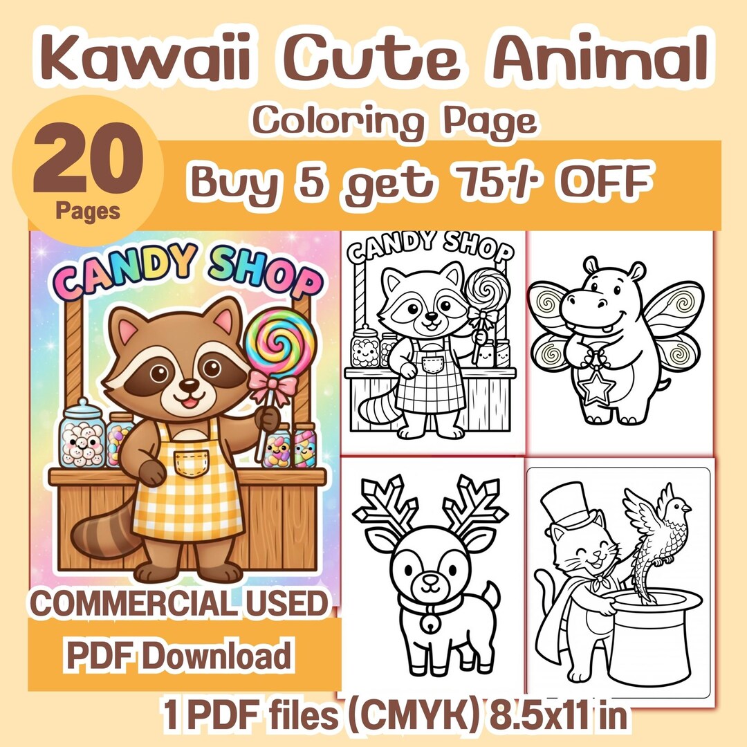 Kawaii Cute Animal Coloring Pages Bundle | 20 Adorable Cartoon Animals ...