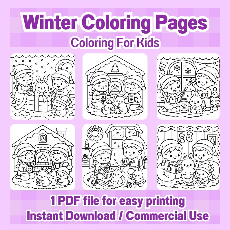 Winter Holiday Coloring Pages for Kids Holiday Printable PDF Bundle - Etsy