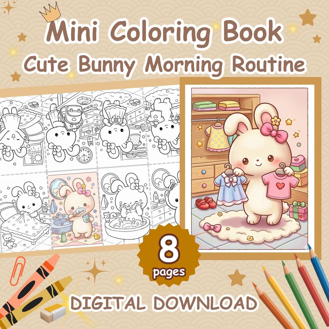 Bunny Morning Routine Coloring Pages | Kids Daily Routine Activity ...