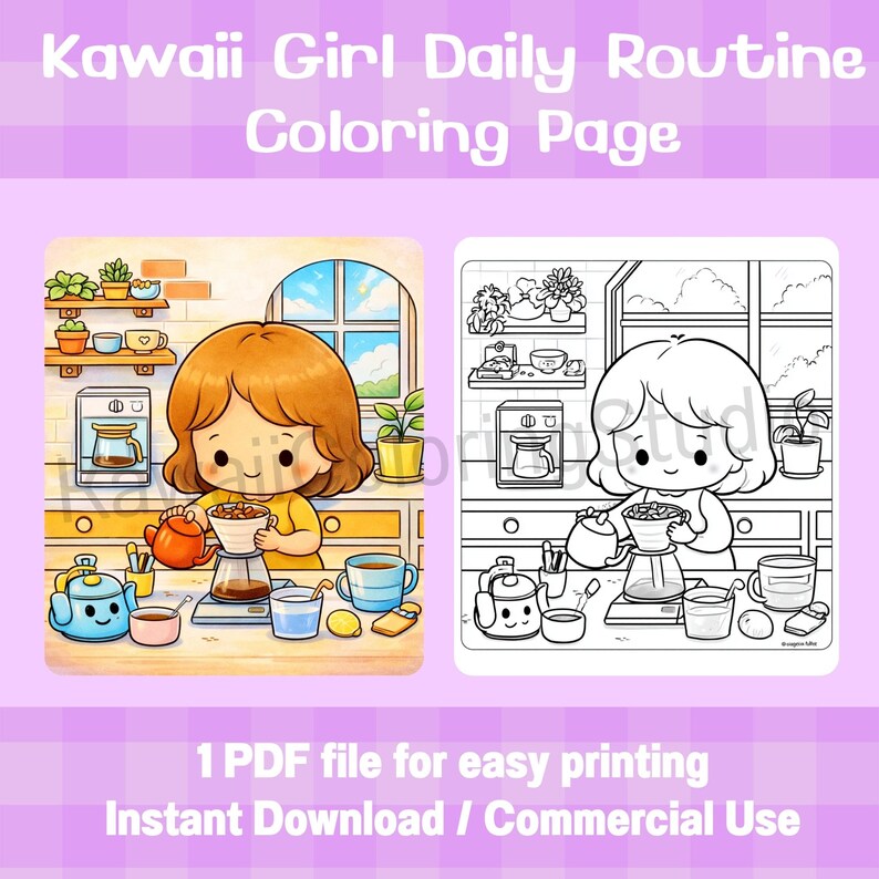 Kawaii Routine Kawaii Girl Daily Routine Coloring Book for Kids Printable PDF ...