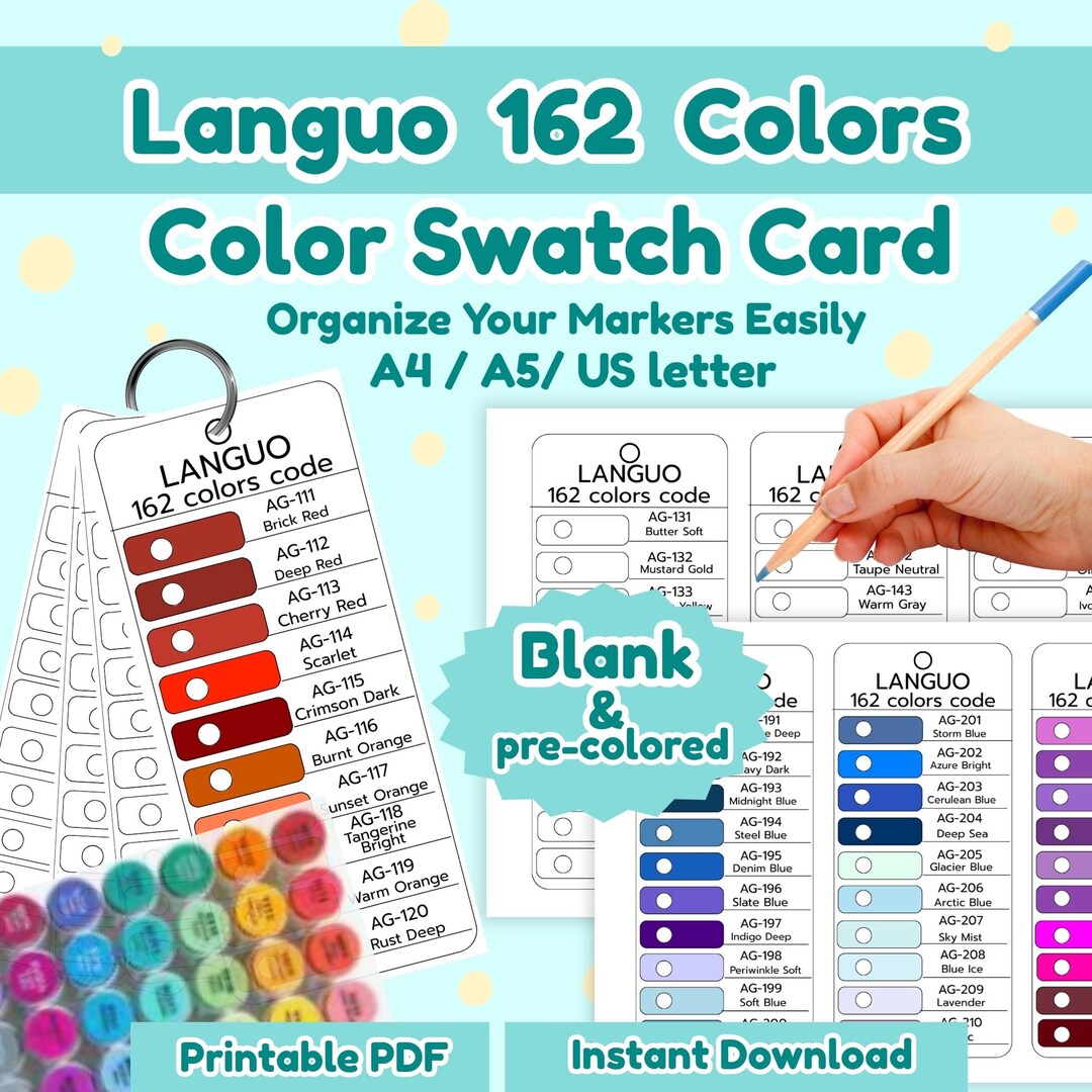Languo 162 Colors Swatch Chart Printable, Marker Color Chart PDF ...