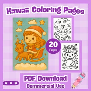Kawaii Seasonal Coloring Pages for Kids – 20 Cute PDF Sheets – Commercial Use – Instant Download Fun Activity Book